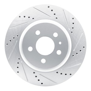 Tesla Model 3 Brake Rotor (1) - Rear Right - R1 Concepts - Drilled & Slotted - Silver - `17-`25